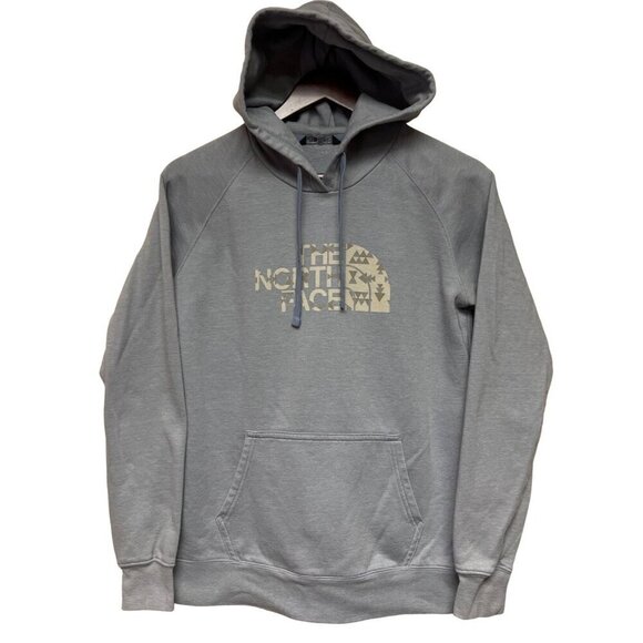 The North Face Grey Blue Aztec Logo Hooded Sweatshirt Hoodie Women's Size Medium - Picture 1 of 10